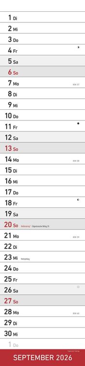 Produktbild: Streifenplaner XL ROT 2026 - Streifenkalender 15x64 cm - Wandplaner - Küchenkalender - schmales Design - eine Spalte - Langplaner
