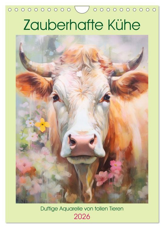 Produktbild: Zauberhafte K&uuml;he. Duftige Aquarelle von tollen Tieren (Wandkalender 2026 DIN A4 hoch), CALVENDO Monatskalender