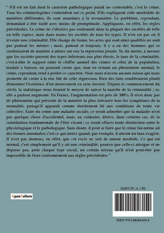 Produktbild: Le crime : un ph&eacute;nom&egrave;ne normal