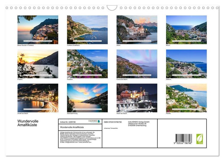 Produktbild: Wundervolle Amalfik&uuml;ste (Wandkalender 2027 DIN A3 quer), CALVENDO Monatskalender