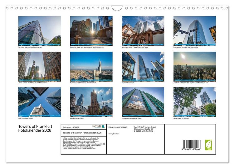 Produktbild: Towers of Frankfurt Fotokalender 2026 (Wandkalender 2026 DIN A3 quer), CALVENDO Monatskalender