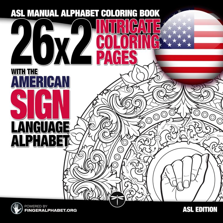 Produktbild: 26x2 Intricate Coloring Pages with the American Sign Language Alphabet