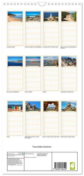 Produktbild: Familienplaner 2027 - Traumhaftes Sardinien mit 5 Spalten (Wandkalender, 21 x 45 cm) CALVENDO