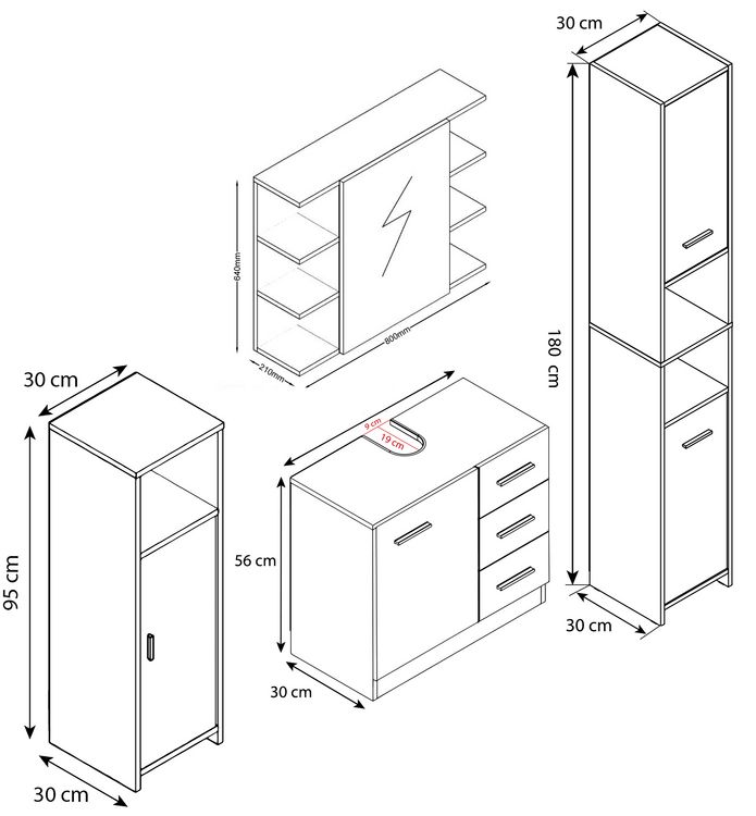 Produktbild: 4-tlg. Komplettset Badm&ouml;bel Set Zalo ll