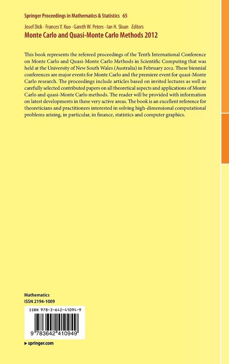 Produktbild: Monte Carlo and Quasi-Monte Carlo Methods 2012