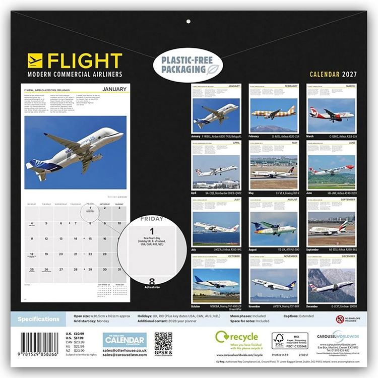 Produktbild: Flight &ndash; Modern Commercial Airliners &ndash; Passagierflugzeuge 2027 &ndash; Wand-Kalender
