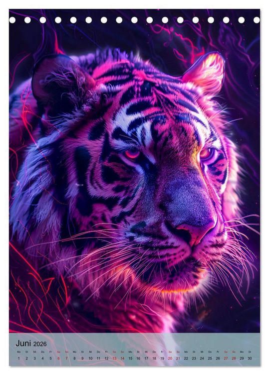 Produktbild: Raubkatzen - Geschmeidige J&auml;ger im Neonlicht (Tischkalender 2026 DIN A5 hoch), CALVENDO Monatskalender