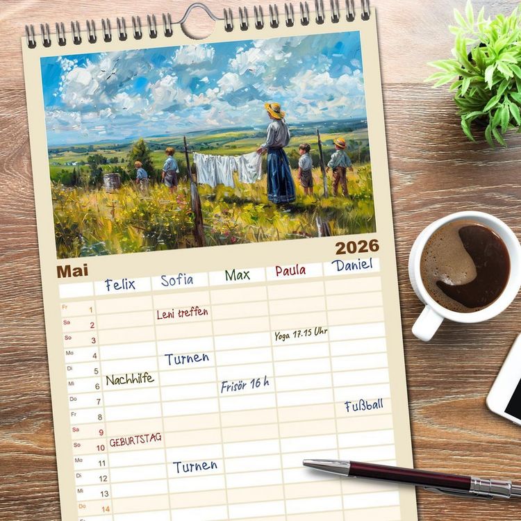 Produktbild: Familienplaner 2026 - Facetten des alten Landlebens mit 5 Spalten (Wandkalender, 21 x 45 cm) CALVENDO
