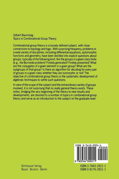 Produktbild: Topics in Combinatorial Group Theory