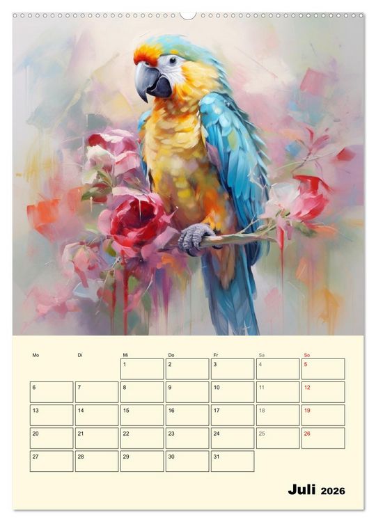 Produktbild: Bunte V&ouml;gel. Bezaubernde Papageien-Aquarelle (Wandkalender 2026 DIN A2 hoch), CALVENDO Monatskalender