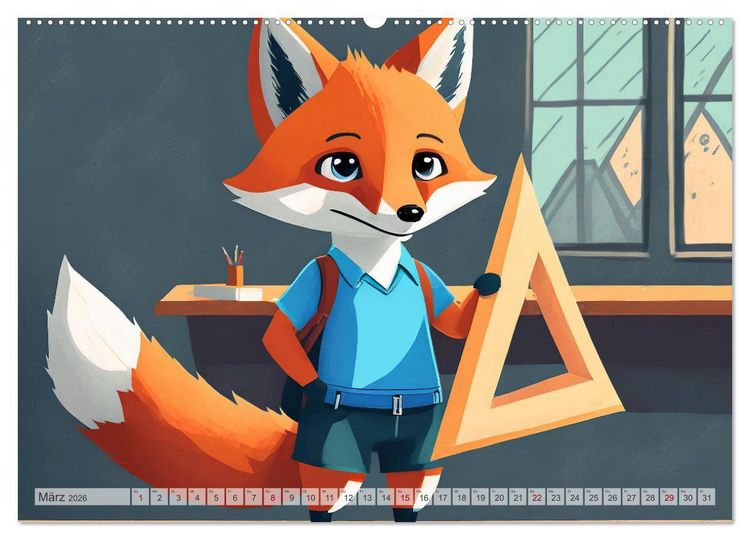 Produktbild: Schlaufuchs - Abenteuer Schule (hochwertiger Premium Wandkalender 2026 DIN A2 quer), Kunstdruck in Hochglanz