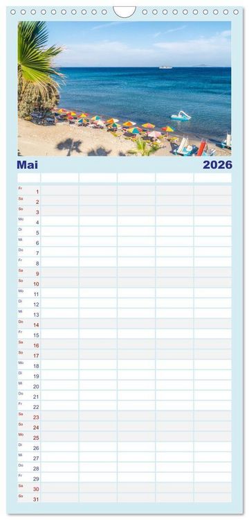Produktbild: Familienplaner 2026 - Insel Kos - Str&auml;nde mit 5 Spalten (Wandkalender, 21 x 45 cm) CALVENDO