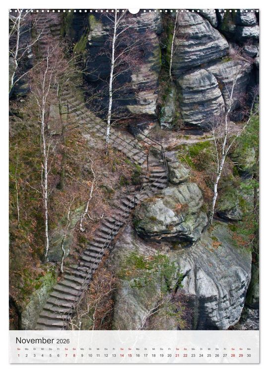 Produktbild: Bastei und Lilienstein - Unterwegs an zwei m&auml;rchenhaften Orten in der S&auml;chsischen Schweiz (hochwertiger Premium Wandkalender 2026 DIN A2 hoch), Kunstdruck in Hochglanz
