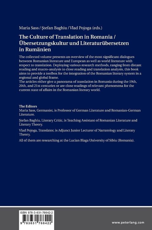 Produktbild: The Culture of Translation in Romania / Uebersetzungskultur und Literaturuebersetzen in Rumaenien