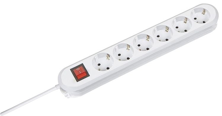 Produktbild: Steckdosenleiste 6-fach wei&szlig; mit Wippschalter 3 m Kabel