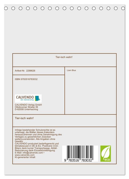 Produktbild: Tier-isch wahr! (Tischkalender 2027 DIN A5 hoch), CALVENDO Monatskalender