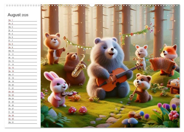 Produktbild: Musikalische Waldtiere (hochwertiger Premium Wandkalender 2026 DIN A2 quer), Kunstdruck in Hochglanz