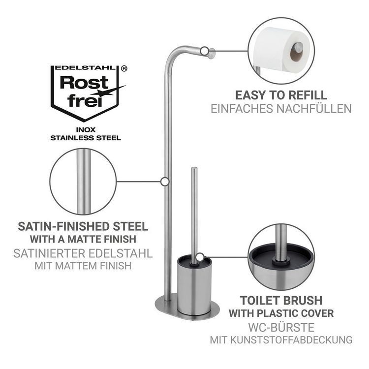 Produktbild: Stand WC-Garnitur Mod. Levante, satiniert, edelstahl, 23x63x17 cm, rostfrei, mit