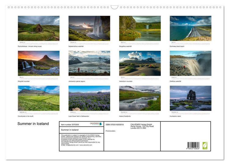 Produktbild: Summer in Iceland (Wall Calendar 2026 DIN A2 landscape), CALVENDO 12 Month Wall Calendar