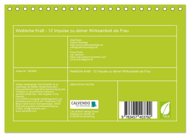 Produktbild: Weibliche Kraft - 12 Impulse zu deiner Wirksamkeit als Frau (Tischkalender 2026 DIN A5 quer), CALVENDO Monatskalender