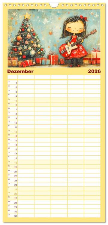 Produktbild: Familienplaner 2026 - Fr&ouml;hliche Kinder. Bezaubernde Schulm&auml;dchen im &Ouml;lbilder-Stil mit 5 Spalten (Wandkalender, 21 x 45 cm) CALVENDO