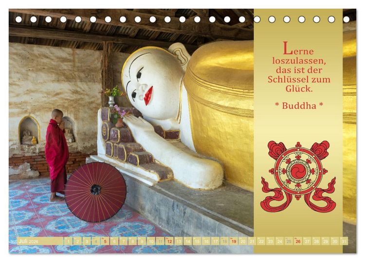 Produktbild: BUDDHAS WORTE - Buddhistische Weisheiten (Tischkalender 2026 DIN A5 quer), CALVENDO Monatskalender