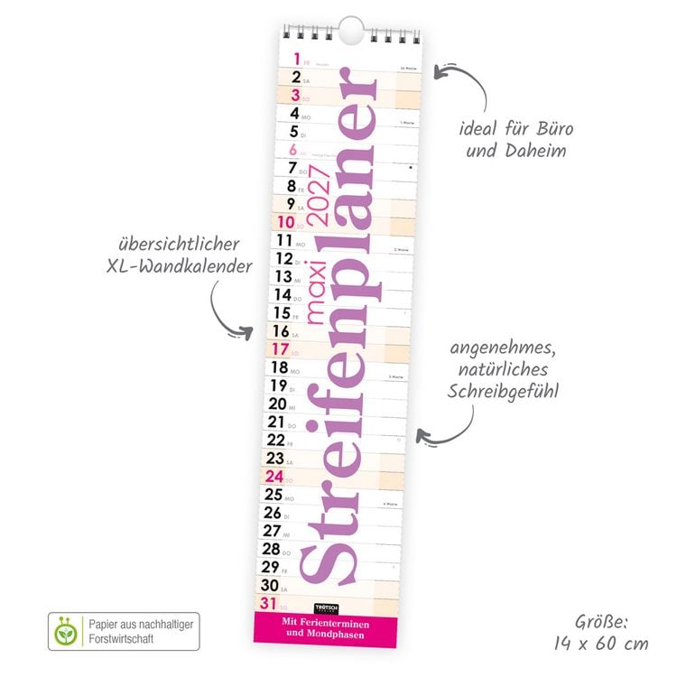 Produktbild: TR&Ouml;TSCH - Streifenkalender Maxi Violett 2027