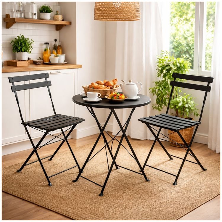 Produktbild: HTI-Living Gartentisch Basil Metall rund klappbar Schwarz