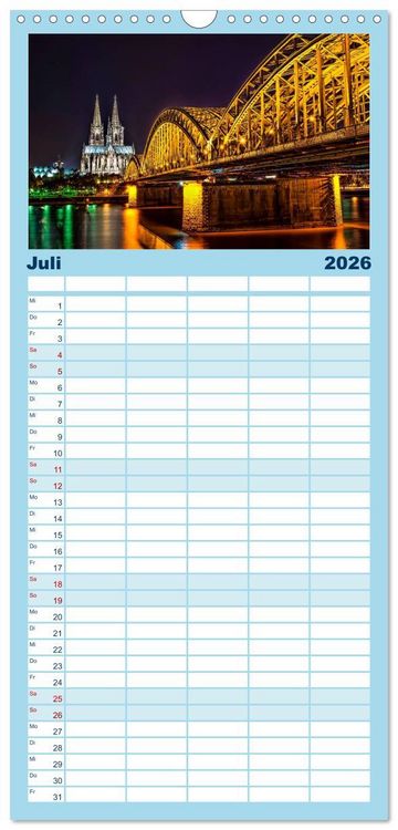 Produktbild: Familienplaner 2026 - St&auml;dte der Welt - Skylines in der Nacht mit 5 Spalten (Wandkalender, 21 x 45 cm) CALVENDO