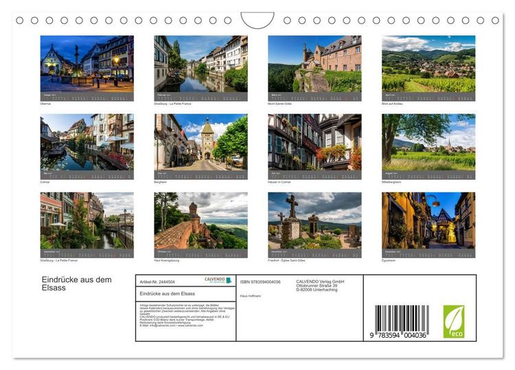 Produktbild: Eindr&uuml;cke aus dem Elsass (Wandkalender 2027 DIN A4 quer), CALVENDO Monatskalender