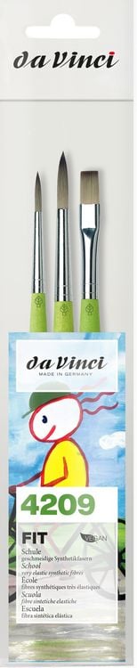 Produktbild: da Vinci Pinselset Starterset f&uuml;r Schule und Kindergarten, Synthetik mit gr&uuml;nem Griff, Pinsel 3er Set