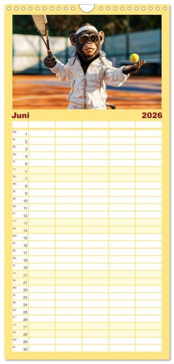 Produktbild: Familienplaner 2026 - Der tierisch lustige Tennis-Kalender mit 5 Spalten (Wandkalender, 21 x 45 cm) CALVENDO