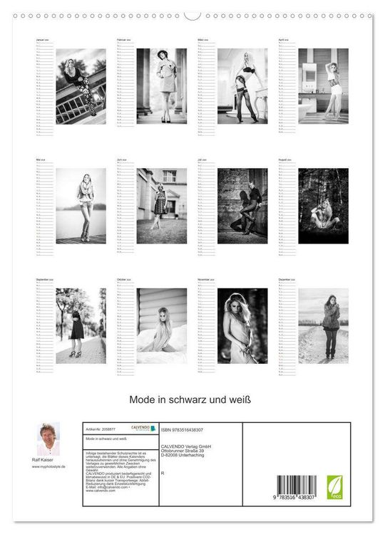Produktbild: Mode in schwarz und wei&szlig; (hochwertiger Premium Wandkalender 2026 DIN A2 hoch), Kunstdruck in Hochglanz