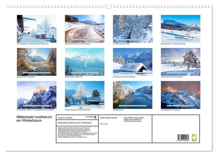 Produktbild: Mittenwald rundherum ein Wintertraum (Wandkalender 2026 DIN A2 quer), CALVENDO Monatskalender