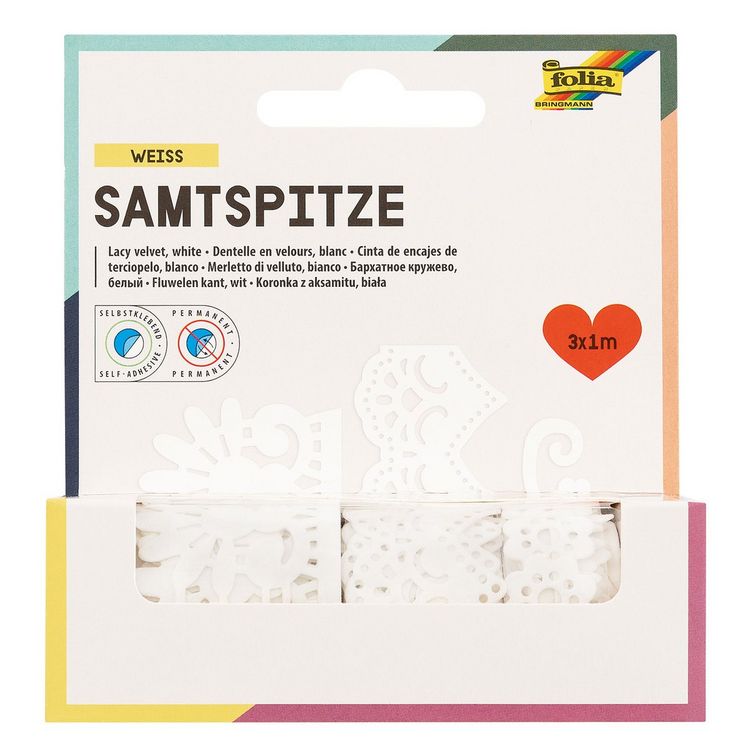 Produktbild: folia Samtbord&uuml;ren Spitze selbstklebend wei&szlig; 1m 3 St&uuml;ck