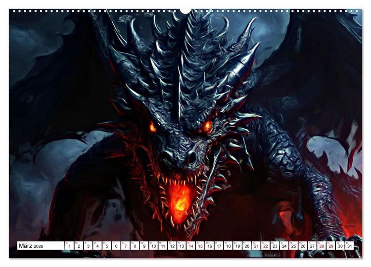 Produktbild: Drachen - Gef&uuml;rchtete, aber nicht immer b&ouml;se Fabelwesen (Wandkalender 2026 DIN A2 quer), CALVENDO Monatskalender
