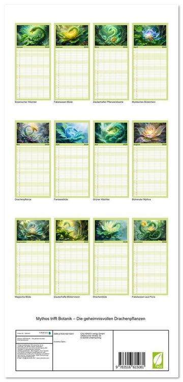 Produktbild: Familienplaner 2026 - Mythos trifft Botanik &ndash; Die geheimnisvollen Drachenpflanzen mit 5 Spalten (Wandkalender, 21 x 45 cm) CALVENDO