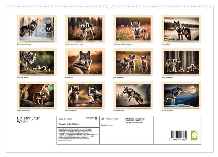 Produktbild: Ein Jahr unter W&ouml;lfen (hochwertiger Premium Wandkalender 2026 DIN A2 quer), Kunstdruck in Hochglanz
