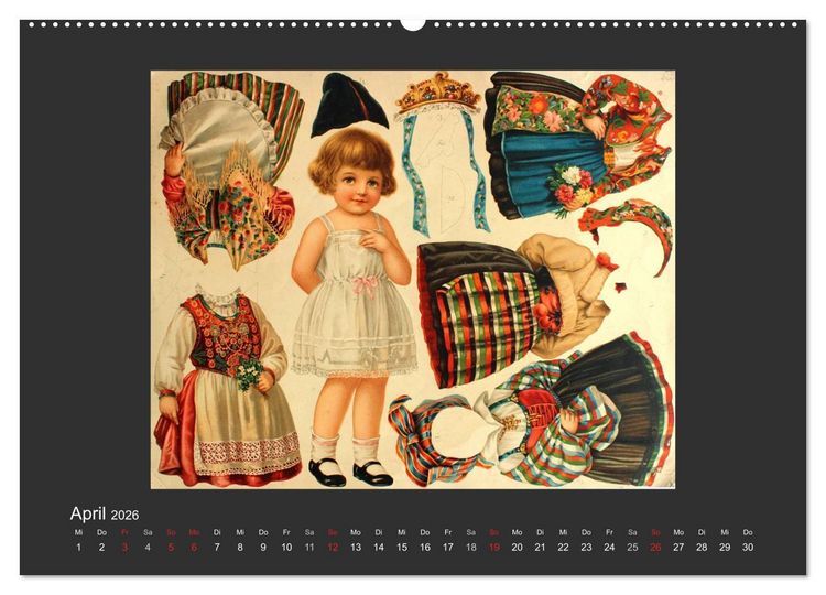 Produktbild: Alte europ&auml;ische Ankleidepuppen aus Papier (Wandkalender 2026 DIN A2 quer), CALVENDO Monatskalender