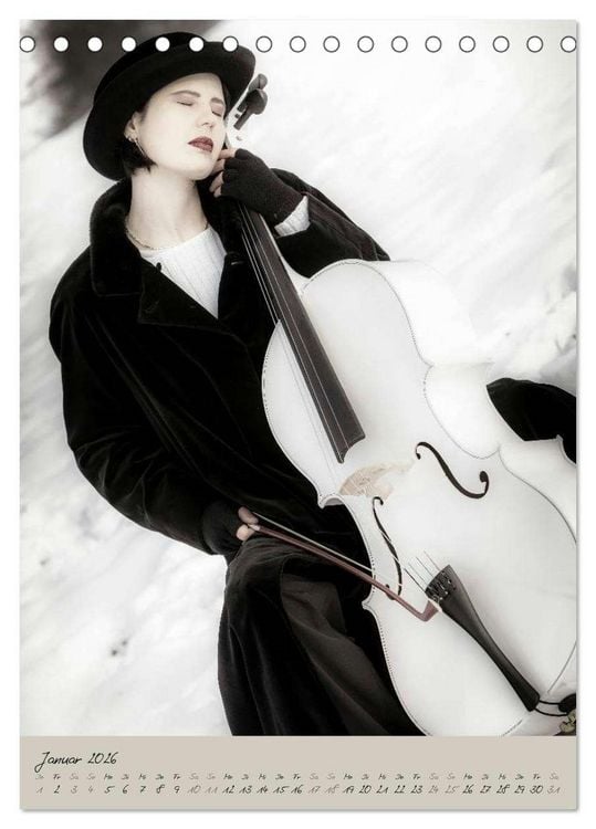 Produktbild: Wei&szlig;es Cello auf Reisen (Tischkalender 2026 DIN A5 hoch), CALVENDO Monatskalender