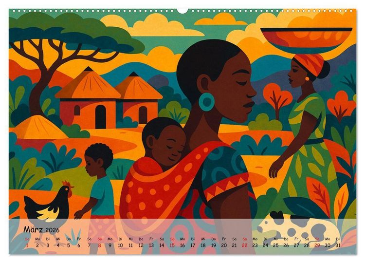 Produktbild: AFRIKA VIBES &ndash; Zw&ouml;lf Bilder voll Stolz, Leben und Licht (hochwertiger Premium Wandkalender 2026 DIN A2 quer), Kunstdruck in Hochglanz