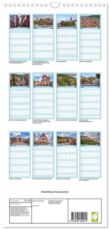 Produktbild: Familienplaner 2027 - Heidelberg Impressionen mit 5 Spalten (Wandkalender, 21 x 45 cm) CALVENDO