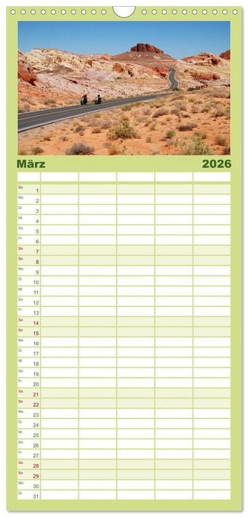Produktbild: Familienplaner 2026 - Born to be Wild - Mit der Harley durch den S&uuml;dwesten der USA mit 5 Spalten (Wandkalender, 21 x 45 cm) CALVENDO