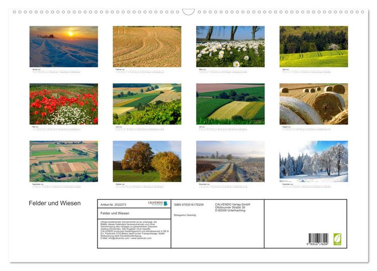 Produktbild: Felder und Wiesen (Wandkalender 2026 DIN A2 quer), CALVENDO Monatskalender