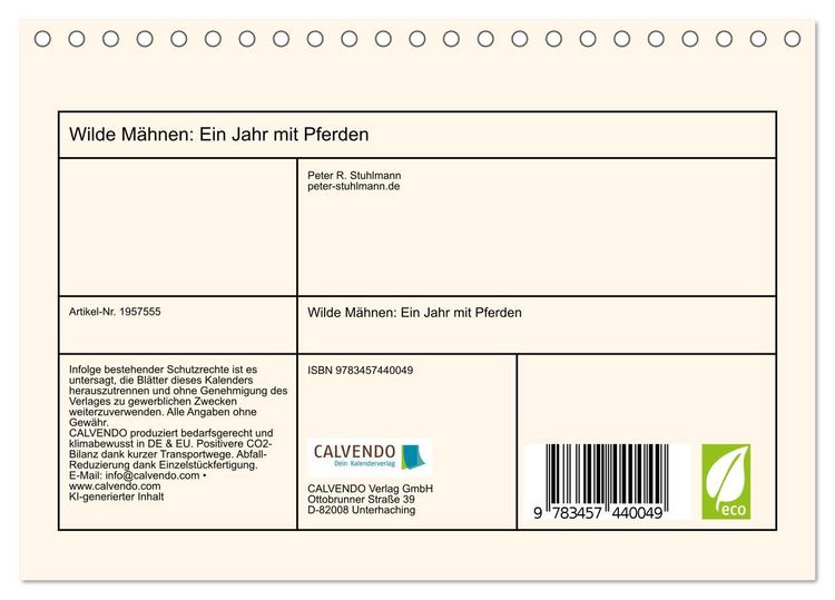 Produktbild: Wilde M&auml;hnen: Ein Jahr mit Pferden (Tischkalender 2026 DIN A5 quer), CALVENDO Monatskalender