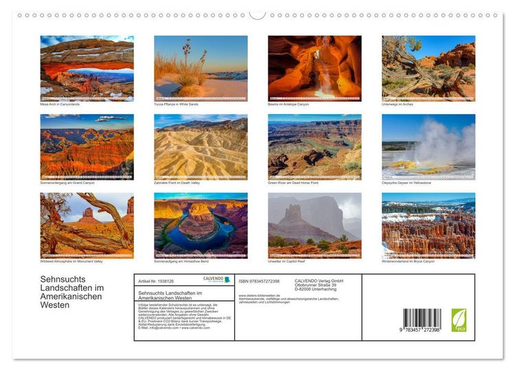 Produktbild: Sehnsuchts Landschaften im Amerikanischen Westen (hochwertiger Premium Wandkalender 2026 DIN A2 quer), Kunstdruck in Hochglanz