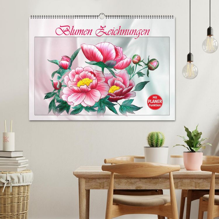 Produktbild: Blumen-Zeichnungen (Wandkalender 2026 DIN A2 quer), CALVENDO Monatskalender