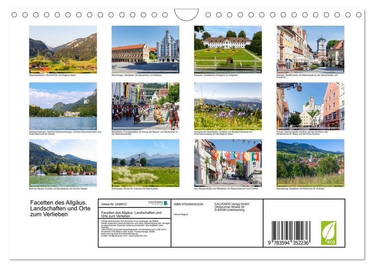 Produktbild: Facetten des Allg&auml;us. Landschaften und Orte zum Verlieben (Wandkalender 2027 DIN A4 quer), CALVENDO Monatskalender