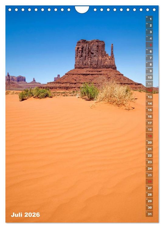 Produktbild: ARIZONA UND UTAH Rote Felsen (Wandkalender 2026 DIN A4 hoch), CALVENDO Monatskalender