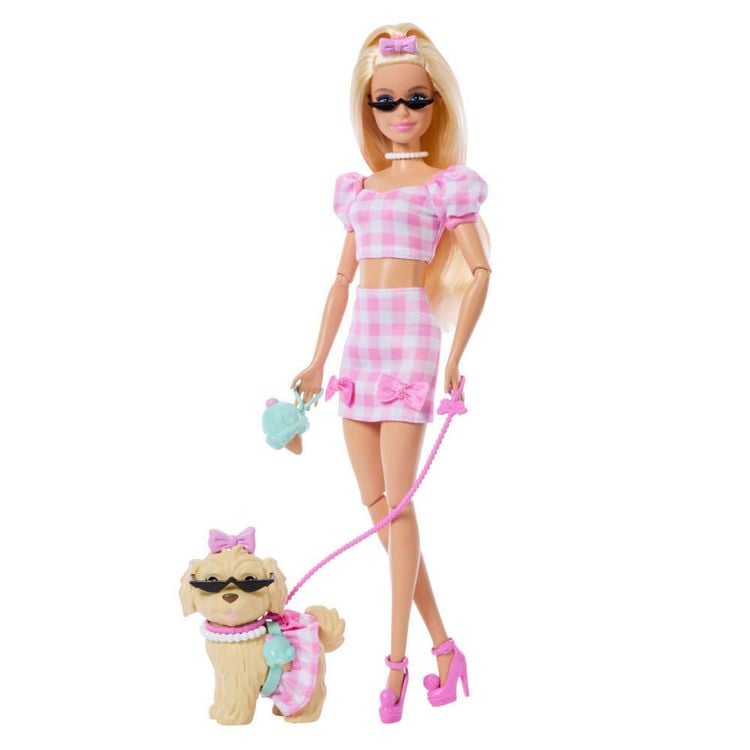 Produktbild: Barbie Twinning Looks Modepuppe mit Hündchen, zusammenpassende rosa Outfits und Accessoires, blond